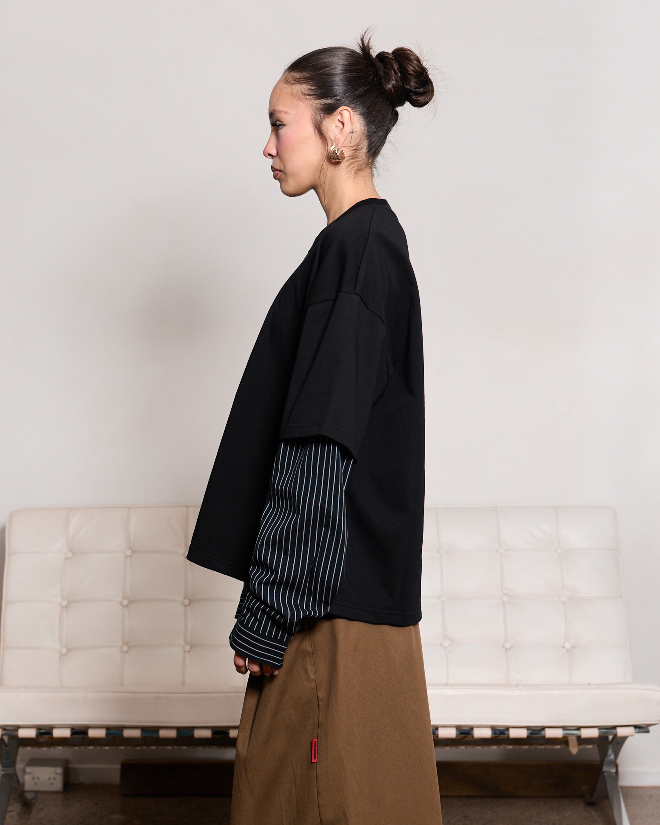 PINSTRIPE Layered T-Shirt (Black)