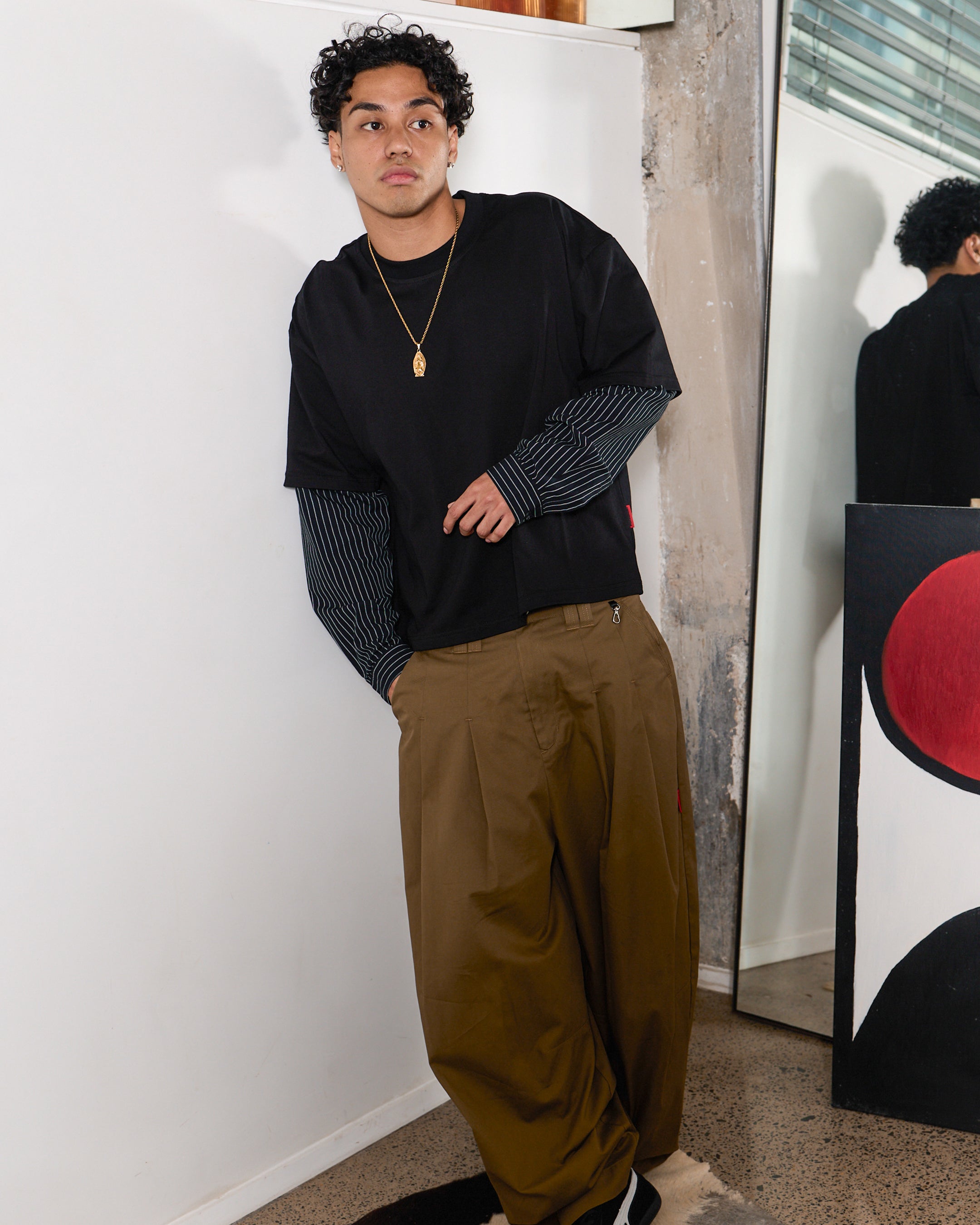 PINSTRIPE Layered T-Shirt (Black)